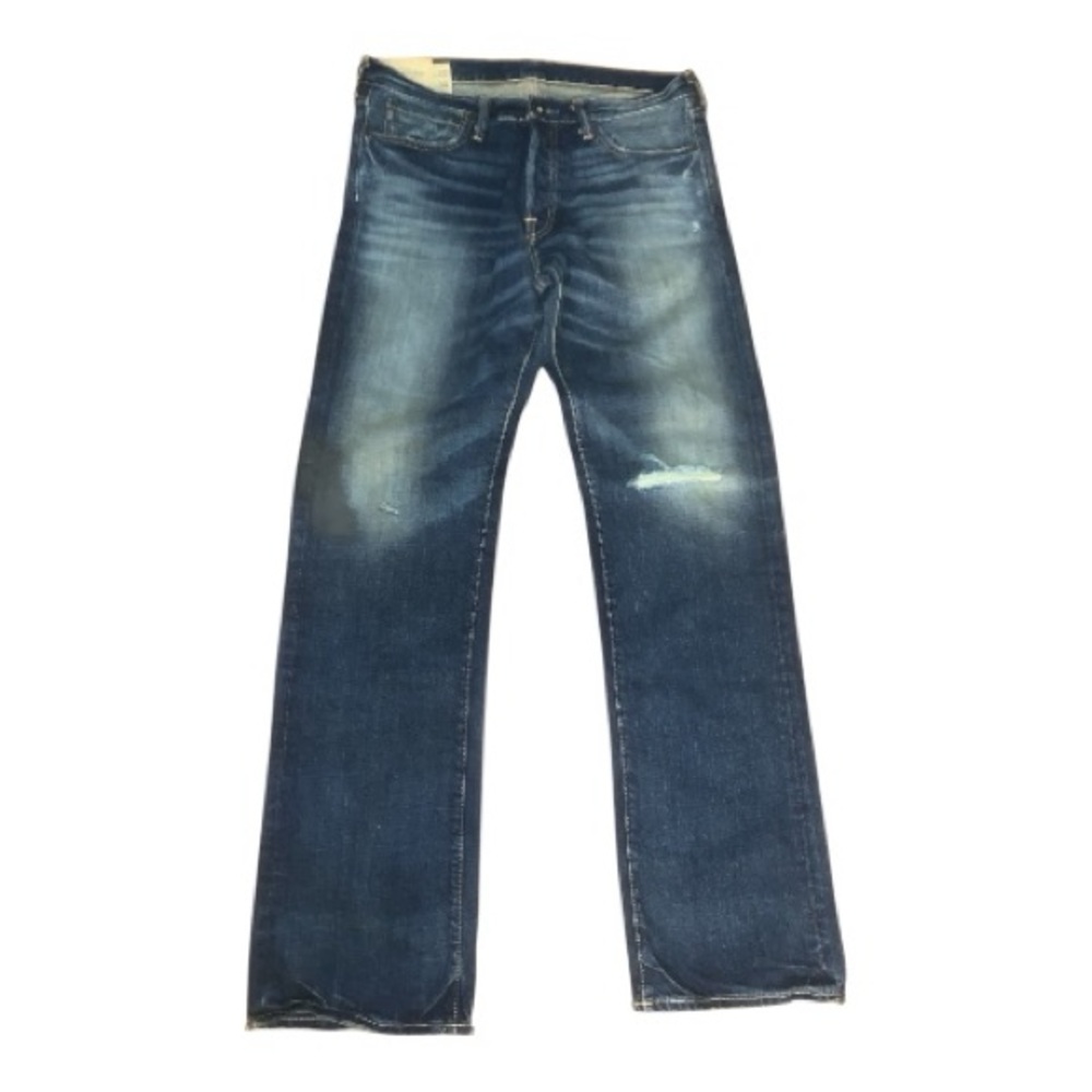 Abercrombie & Fitch Men's Straight Dark Blue Distressed Jeans